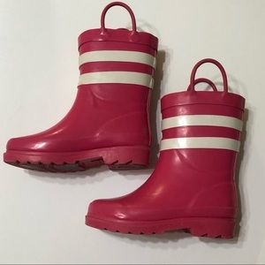 Rain Boots Sz 9 10 Pink with White Stripes